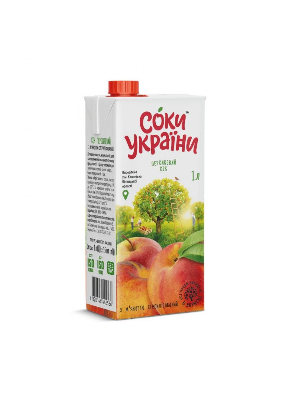 Сік персиковий з м'якоттю ТМ Соки України 1л